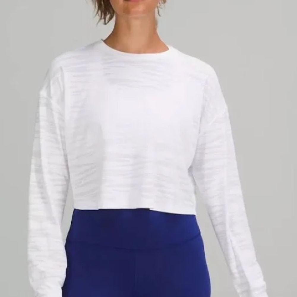 Lululemon White Zebra Cropped Dri-Fit Long Sleeve